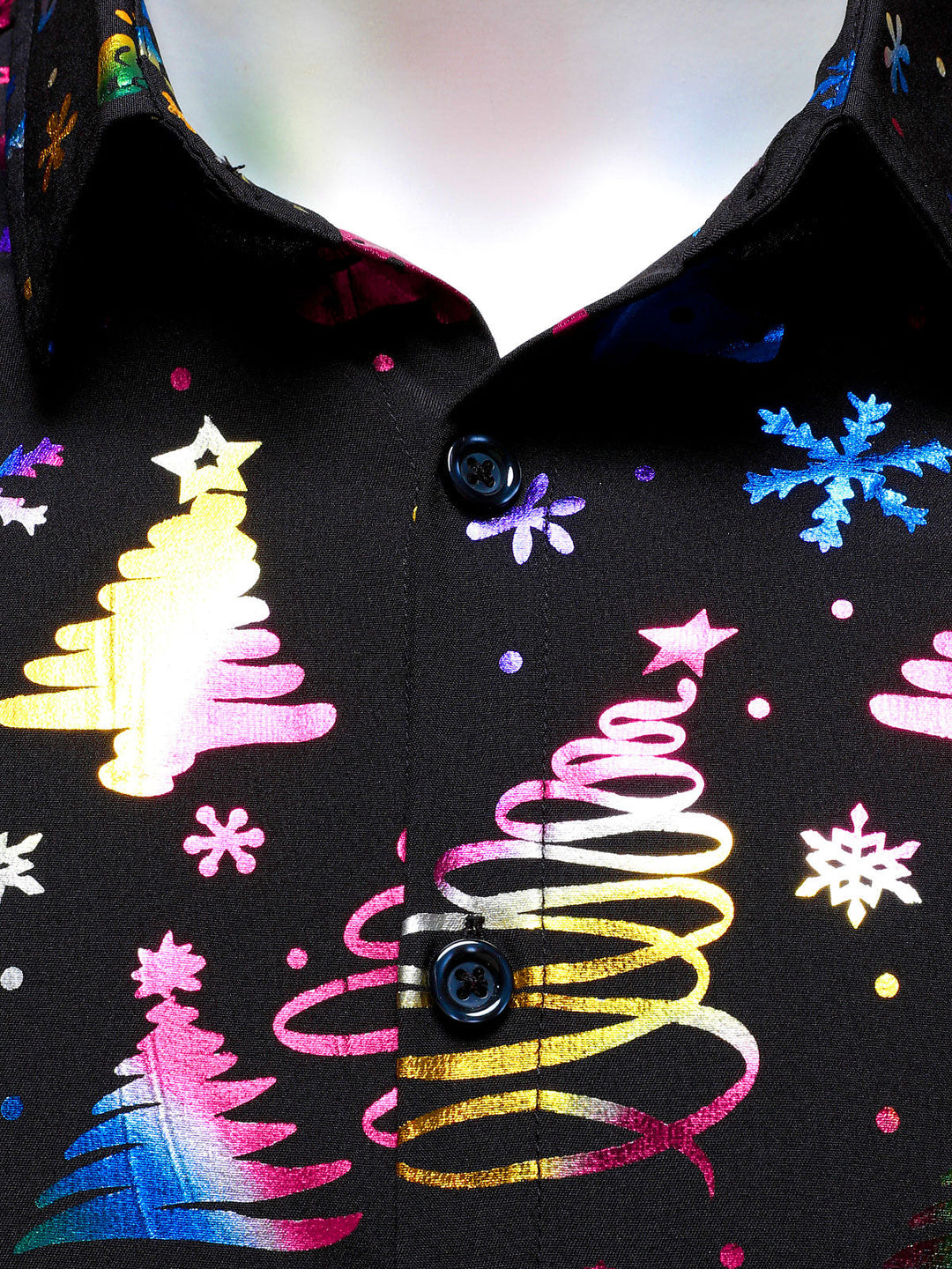 Barrett - Férfi arany Karácsonyi Mintás  Normál Fazonú, Fekete Hosszú Ujjú ing