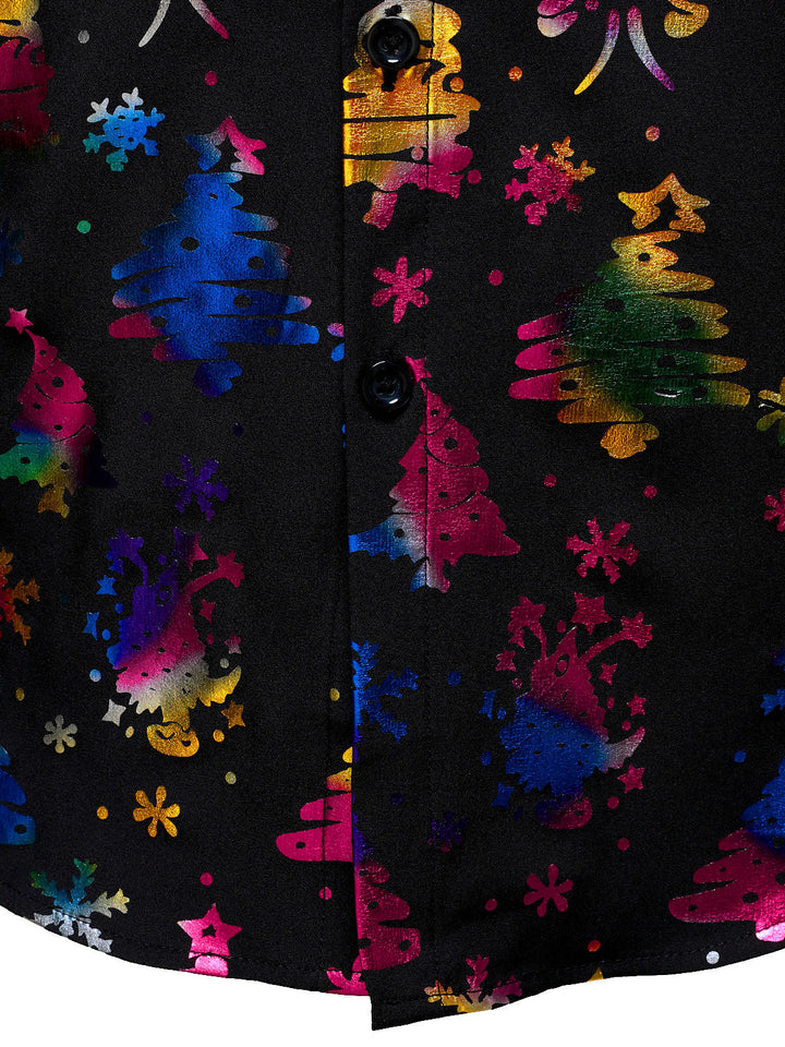 Barrett - Férfi arany Karácsonyi Mintás  Normál Fazonú, Fekete Hosszú Ujjú ing