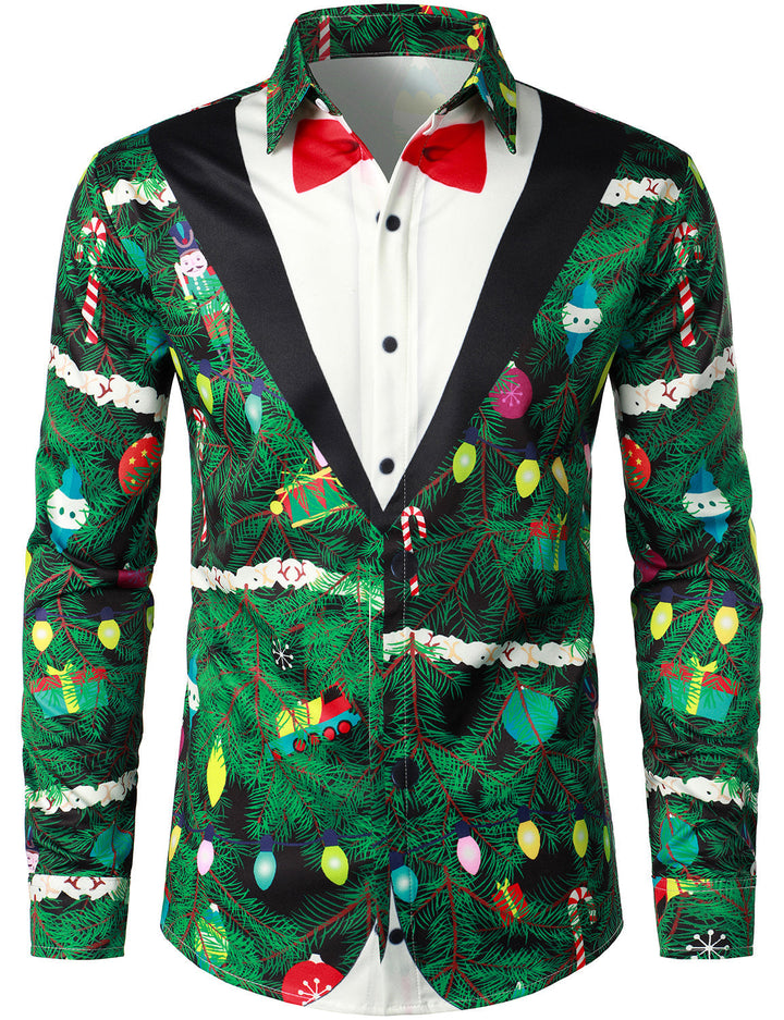 Gason - Férfi Karácsonyfa mintás Normál Fazonú, vidám ruha Témájú  Hosszú Ujjú ing
