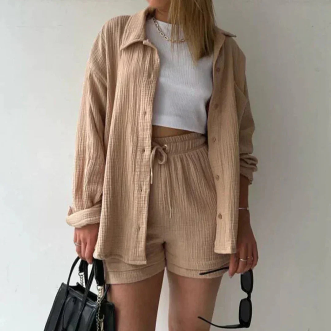 Katelyn - Kétrészes Pamut ing és Rövidnadrág Szett