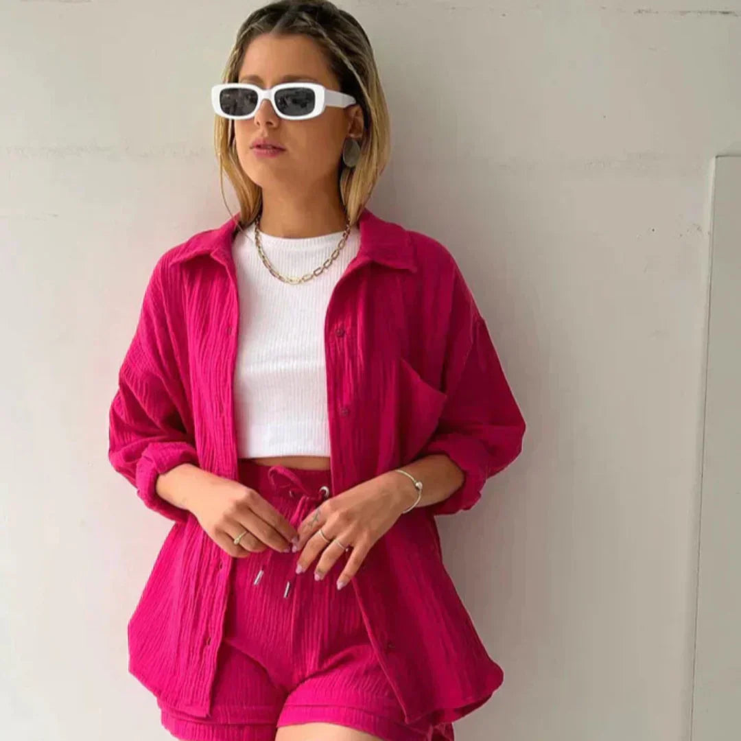 Katelyn - Kétrészes Pamut ing és Rövidnadrág Szett