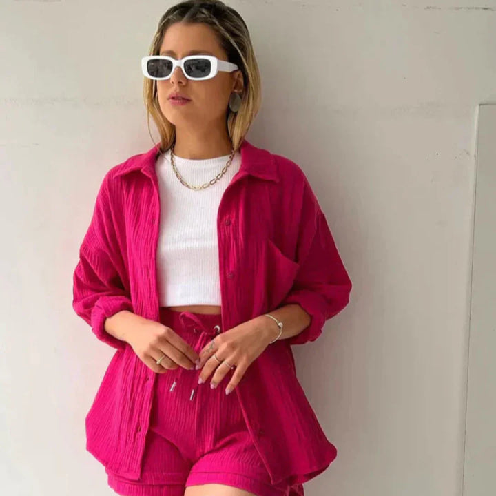 Katelyn - Kétrészes Pamut ing és Rövidnadrág Szett