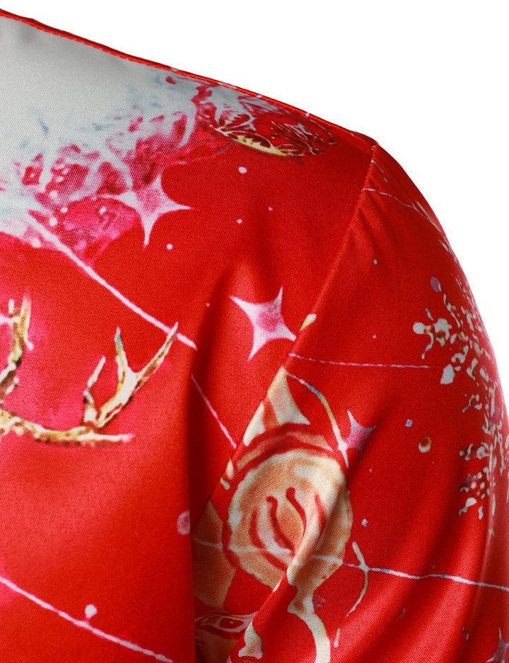 Beau - Férfi Karácsonyi ihletésű piros  Vidám ruha Ünnepi Gombos  Hosszú ujjú ing