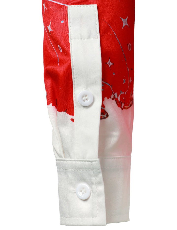 Beau - Férfi Karácsonyi ihletésű piros  Vidám ruha Ünnepi Gombos  Hosszú ujjú ing