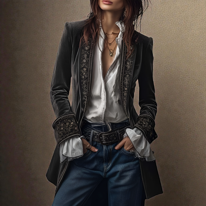 Naeva – Puha Elegáns Hosszú ujjú Bársony Kabát