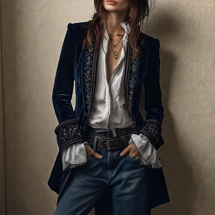 Naeva – Puha Elegáns Hosszú ujjú Bársony Kabát