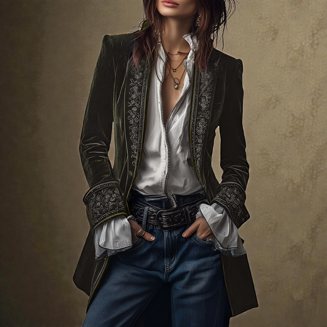 Naeva – Puha Elegáns Hosszú ujjú Bársony Kabát