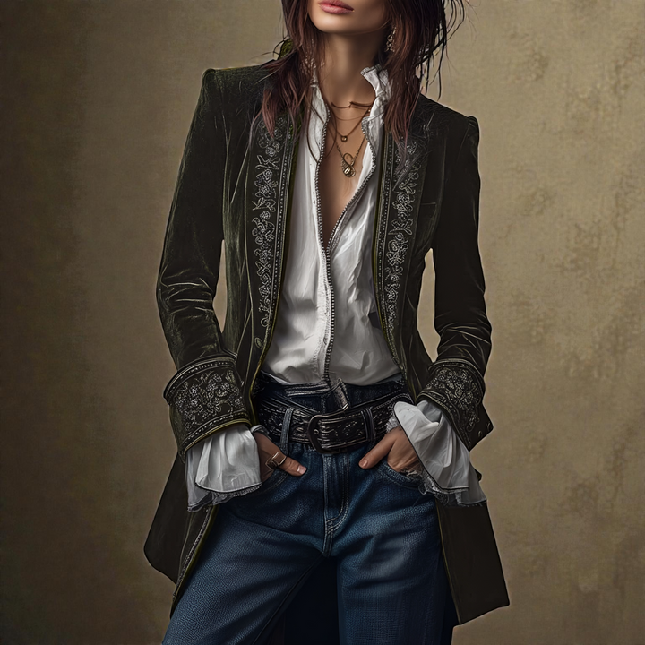 Naeva – Puha Elegáns Hosszú ujjú Bársony Kabát