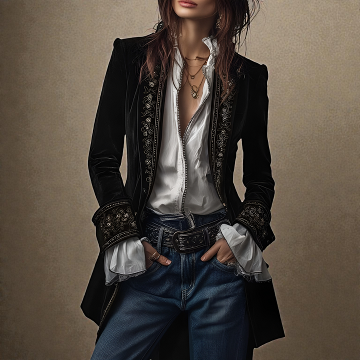 Naeva – Puha Elegáns Hosszú ujjú Bársony Kabát