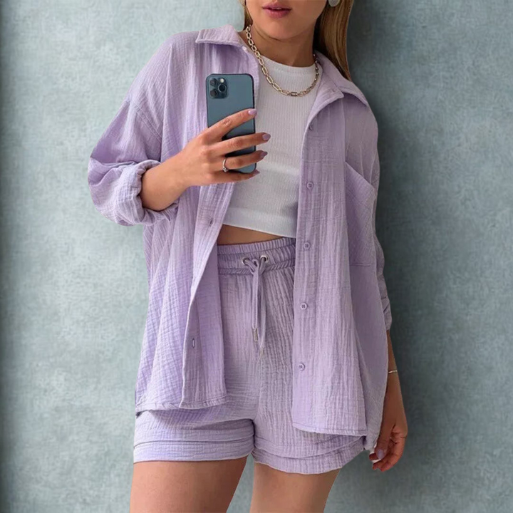 Katelyn - Kétrészes Pamut ing és Rövidnadrág Szett