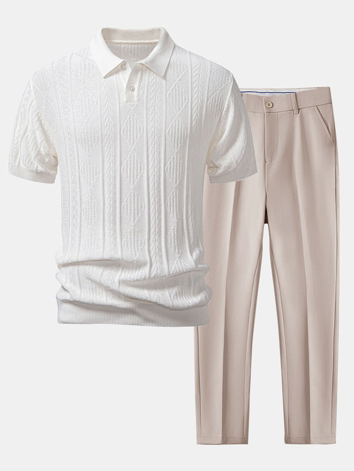 Henson - Geometrikus Jacquard Kötött Póló és Slim Fit Nadrág