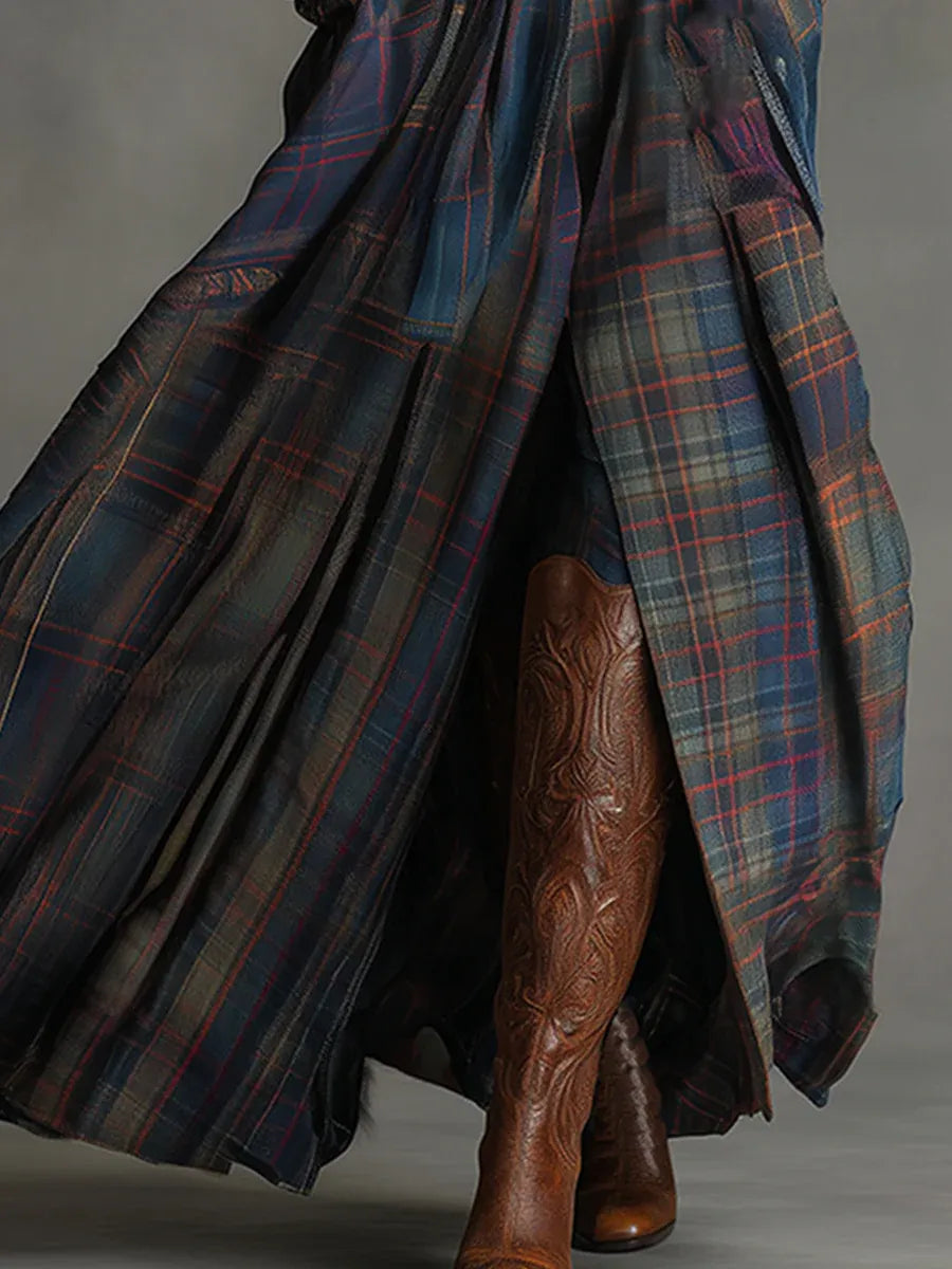 Nephele – Bohém elegancia Szarvasbőr és Kockás Szoknya