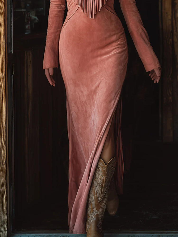 Nocturne – Hosszú,Rojtos Hímzéssel Díszített Bársonyruha