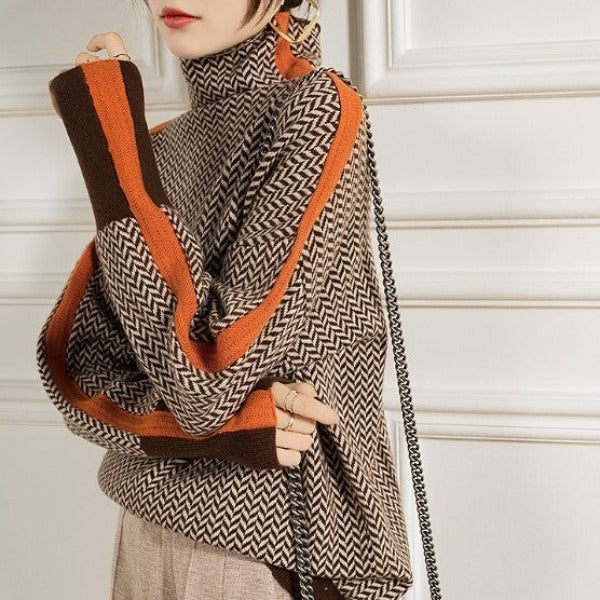 Heidemarie – Foltos, Kontrasztos Csíkos Garbó Pulóver