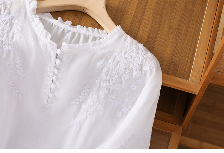 Kissina - Hímzett Pamut Len Blúz