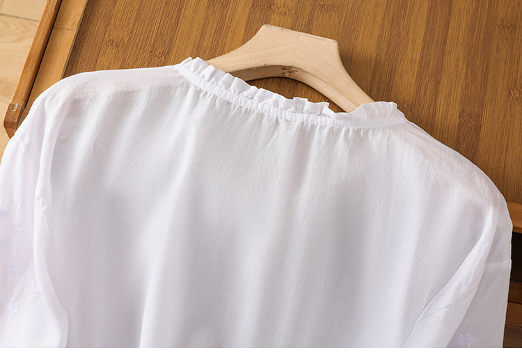 Kissina - Hímzett Pamut Len Blúz