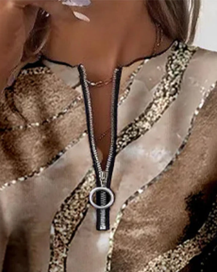 Kajsa - Vintage Nyomtatott Pulóver Félcipzárral