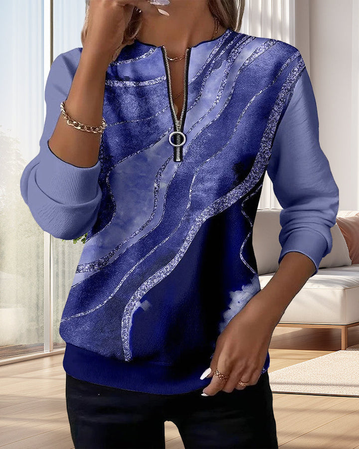 Kajsa - Vintage Nyomtatott Pulóver Félcipzárral