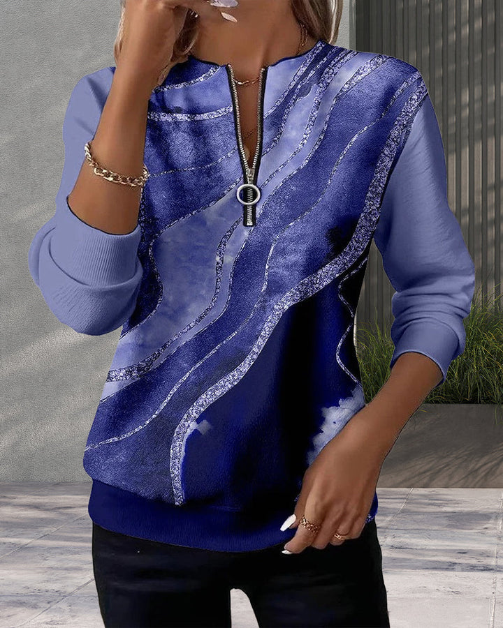 Kajsa - Vintage Nyomtatott Pulóver Félcipzárral