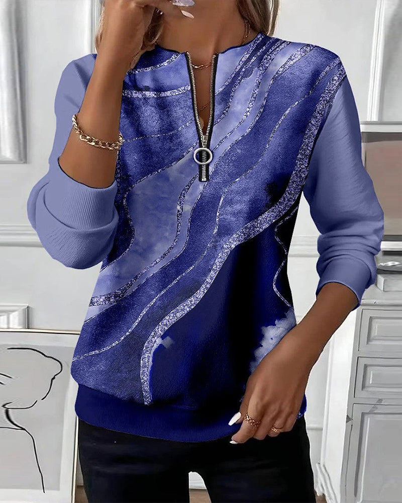 Kajsa - Vintage Nyomtatott Pulóver Félcipzárral