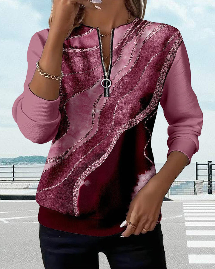 Kajsa - Vintage Nyomtatott Pulóver Félcipzárral