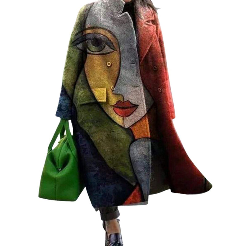 Orsolya - Hosszú Ujjú, Nyomtatott Kabát Zsebekkel