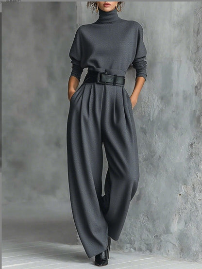 Melian - Turtleneck Széles Lábú övvel Ellátott Jumpsuit