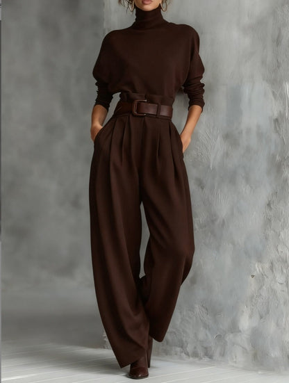 Melian - Turtleneck Széles Lábú övvel Ellátott Jumpsuit