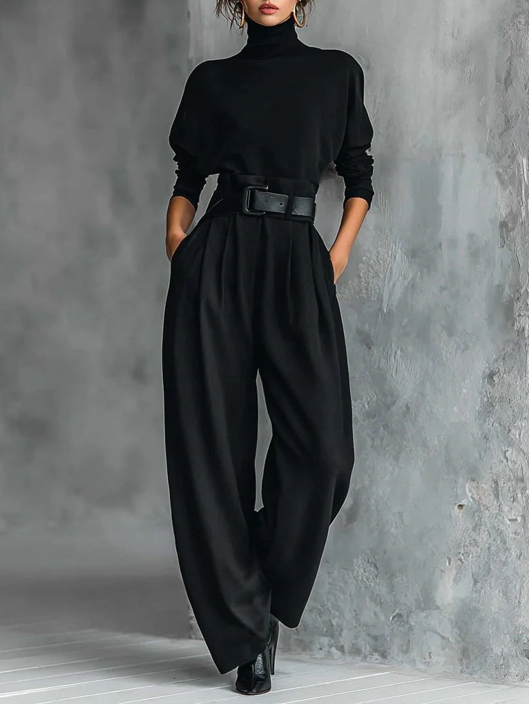 Melian - Turtleneck Széles Lábú övvel Ellátott Jumpsuit