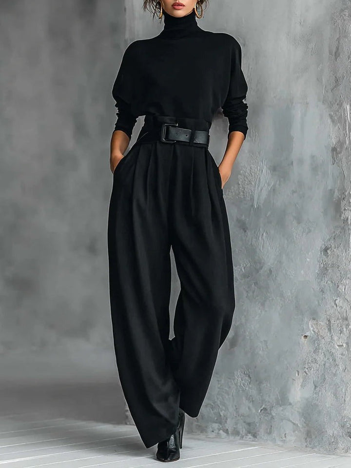 Melian - Turtleneck Széles Lábú övvel Ellátott Jumpsuit