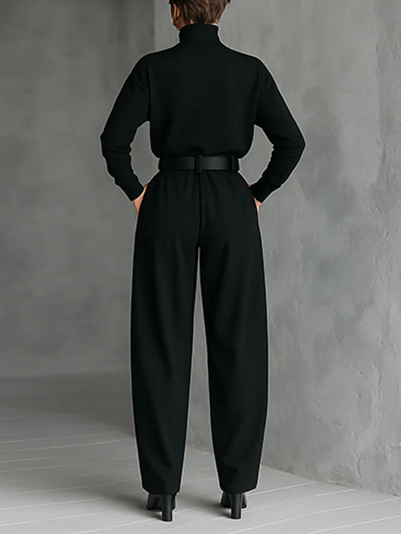 Melian - Turtleneck Széles Lábú övvel Ellátott Jumpsuit