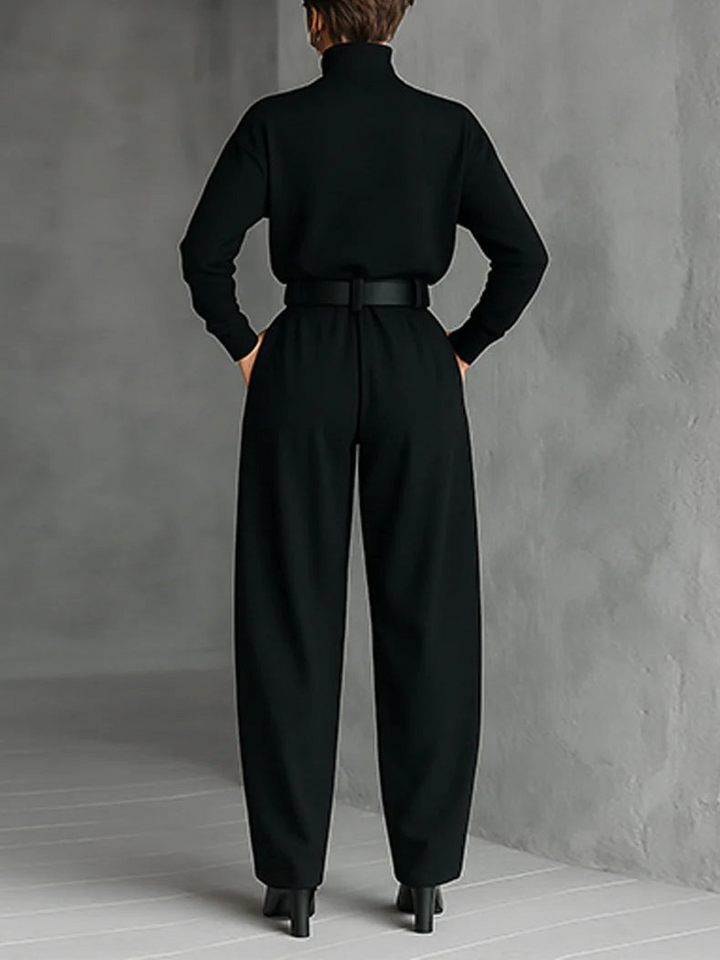 Melian - Turtleneck Széles Lábú övvel Ellátott Jumpsuit