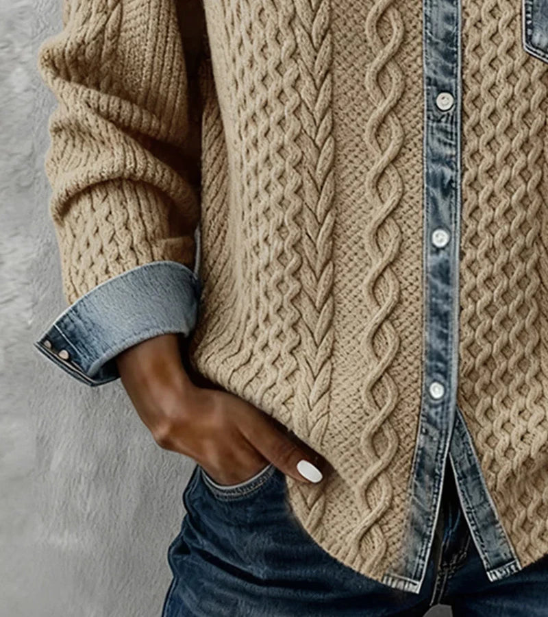 Bibianna - Hosszú Ujjú Ing Denim Patchworkkel