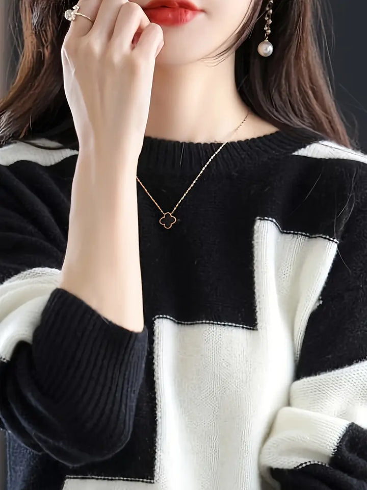 Gala - Elegáns Hosszú Ujjú Pulóver Geometrikus Mintával