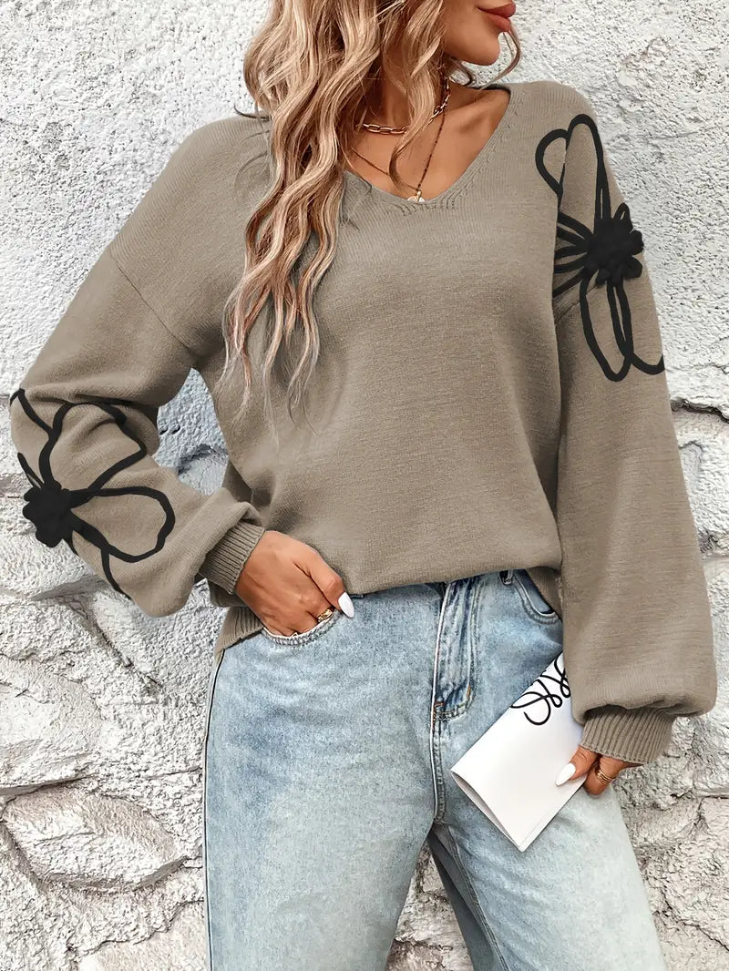 Semira - Hosszú Ujjú Pulóver Virágos Hímzéssel