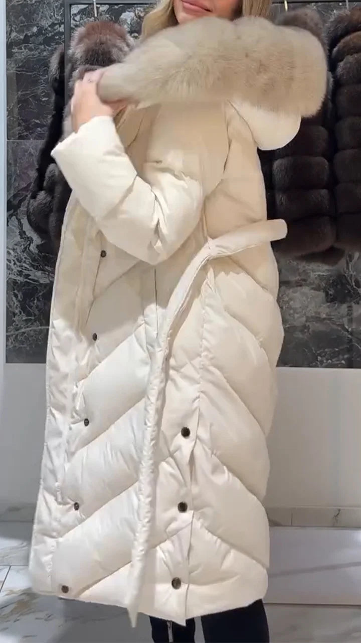 Nastasya - Alkalmi Pamutkabát Szőrme Gallérral