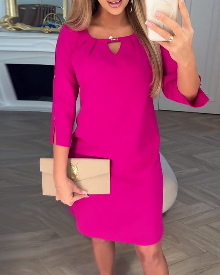 Kamelia - Kulcslyukú Ujjas Mini Ruha