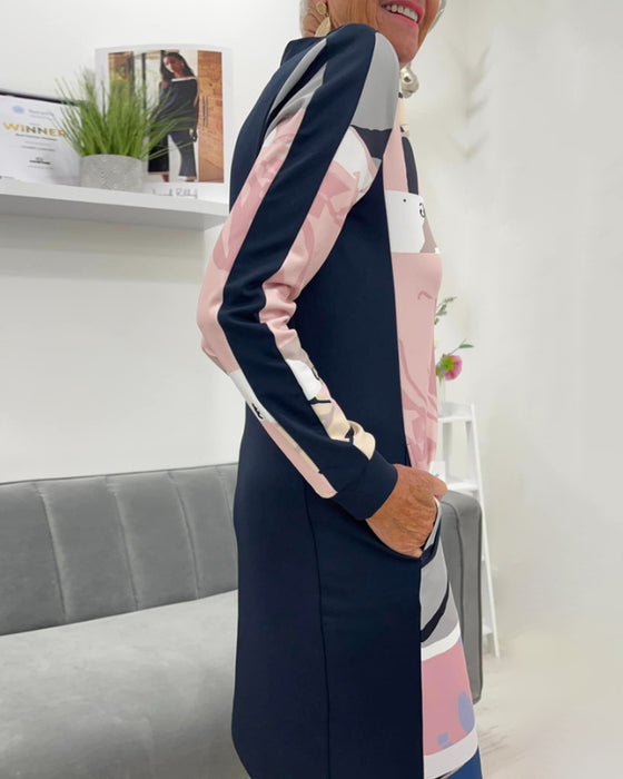 Lexiana - Absztrakt Nyomtatott Midi Ruha Cipzárral