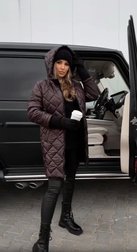 Kureha - Stílusos Kapucnis Cipzáras Steppelt Kabát