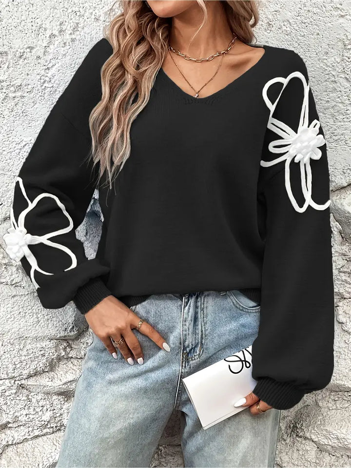 Semira - Hosszú Ujjú Pulóver Virágos Hímzéssel