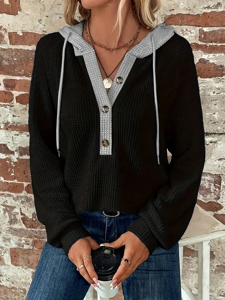 Snezhana - Hosszú Ujjú Gombos Kapucnis Pulóver