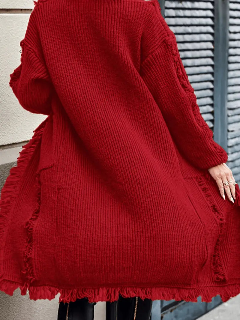 Ramziya – Elegáns Hosszú Rojtos Kardigán Zsebbel