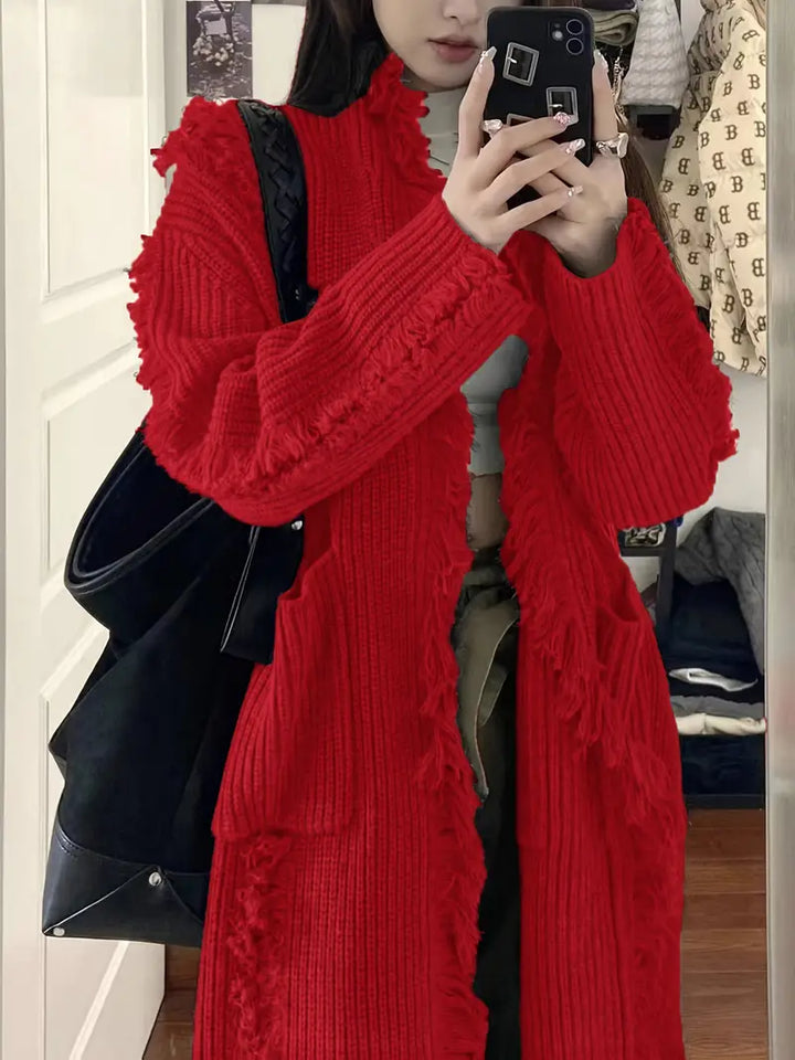 Ramziya – Elegáns Hosszú Rojtos Kardigán Zsebbel