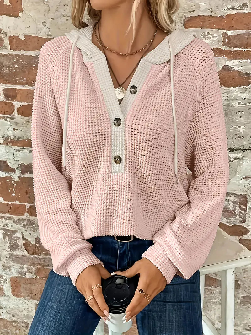 Snezhana - Hosszú Ujjú Gombos Kapucnis Pulóver