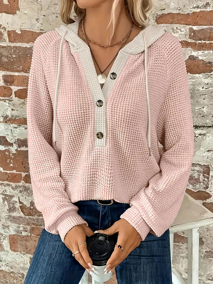 Snezhana - Hosszú Ujjú Gombos Kapucnis Pulóver