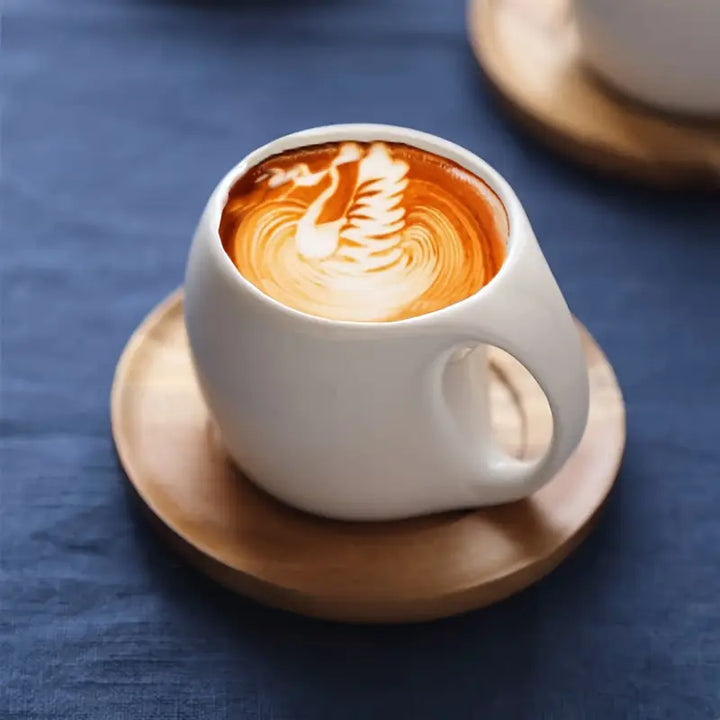 ClayHaven - Kerámia Kávéscsésze Fa Alátéttel