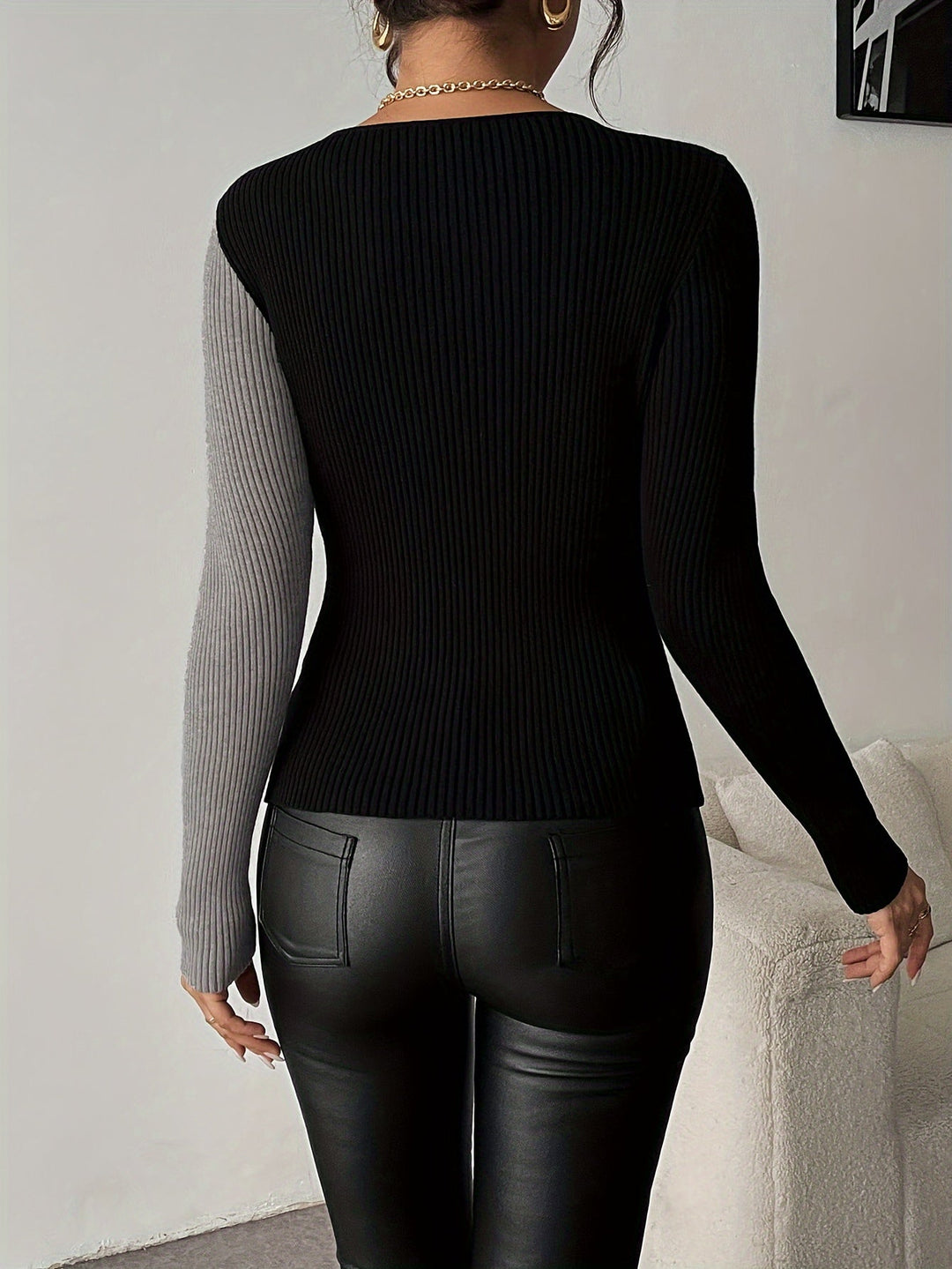 Rachel - V-Nyakú Kötött Blúz Felsőrésszel