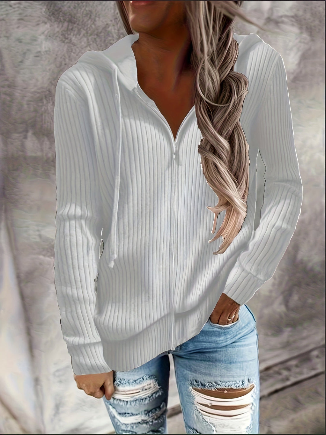 Moira - Hosszú Ujjú, Cipzáras, Húzózsinórral Ellátott Kapucnis Pulóver