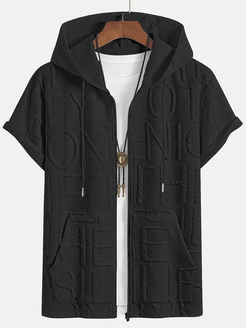 Henryk - Elegáns Rövid Ujjú Kapucnis Cipzáras Pulóver