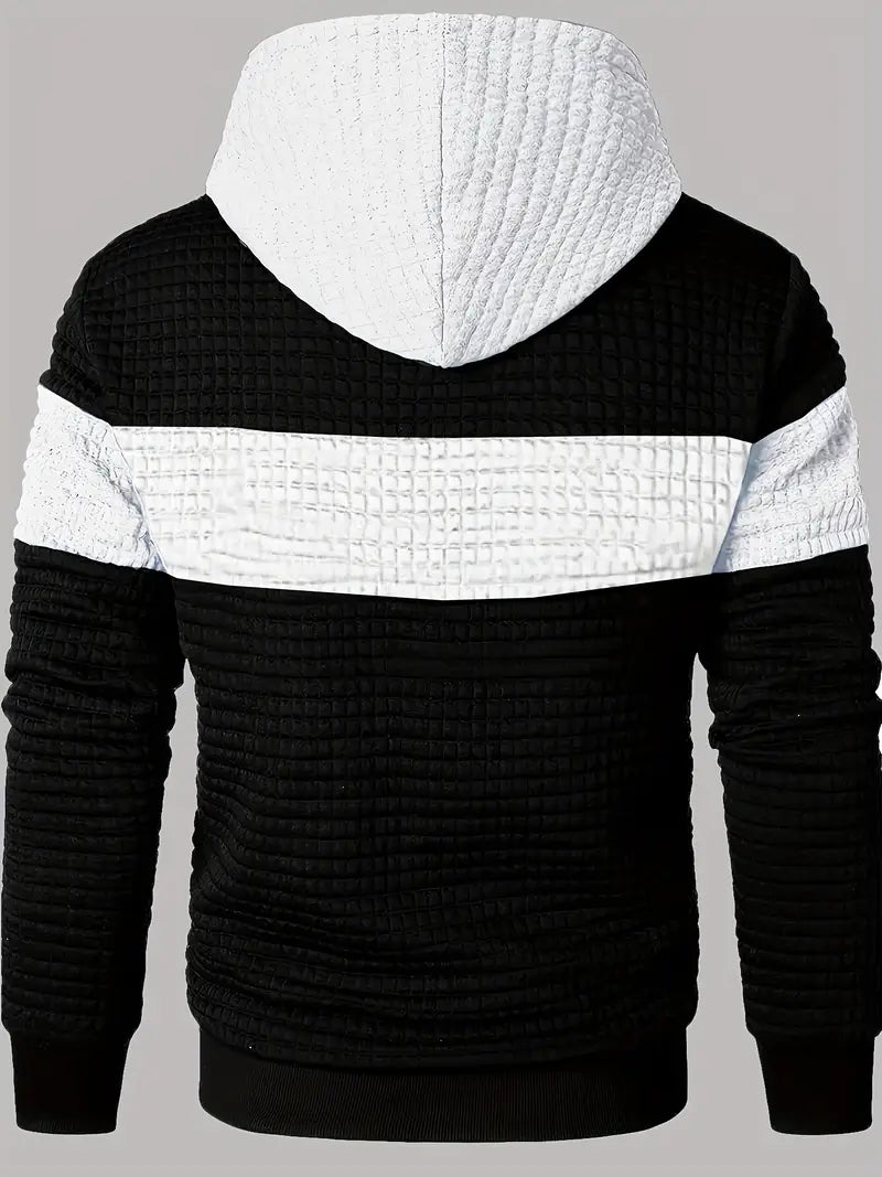 Arvid - Színes Blokkos Texturált Kapucnis Pulóver